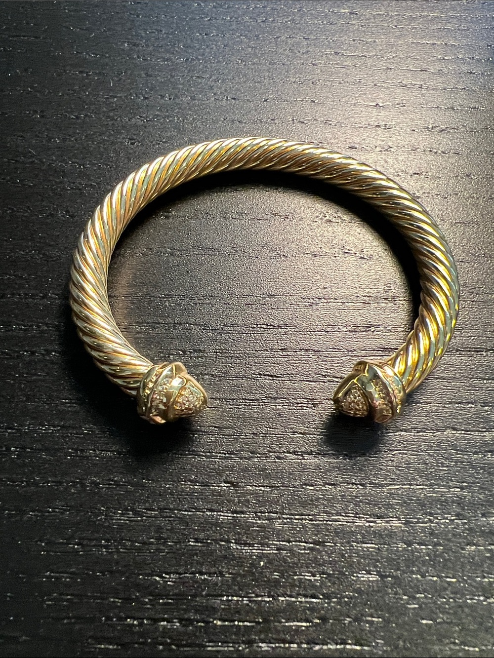 Gold-Tone Twisted Cable Open Cuff Bracelet with Pavé Ends
